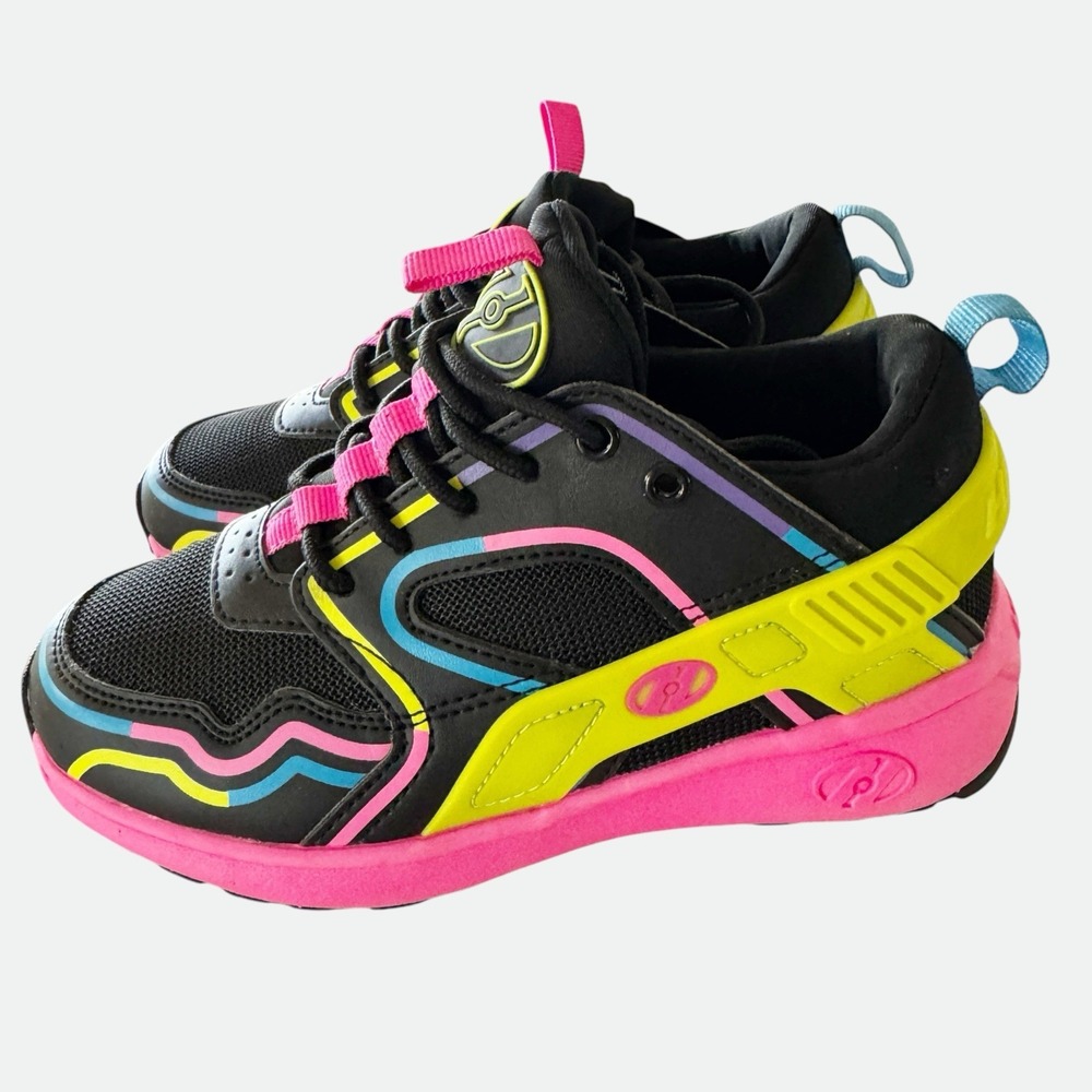 Heelys Girls Force Shoes Black Pink Yellow Size 4 Sneaker Skate